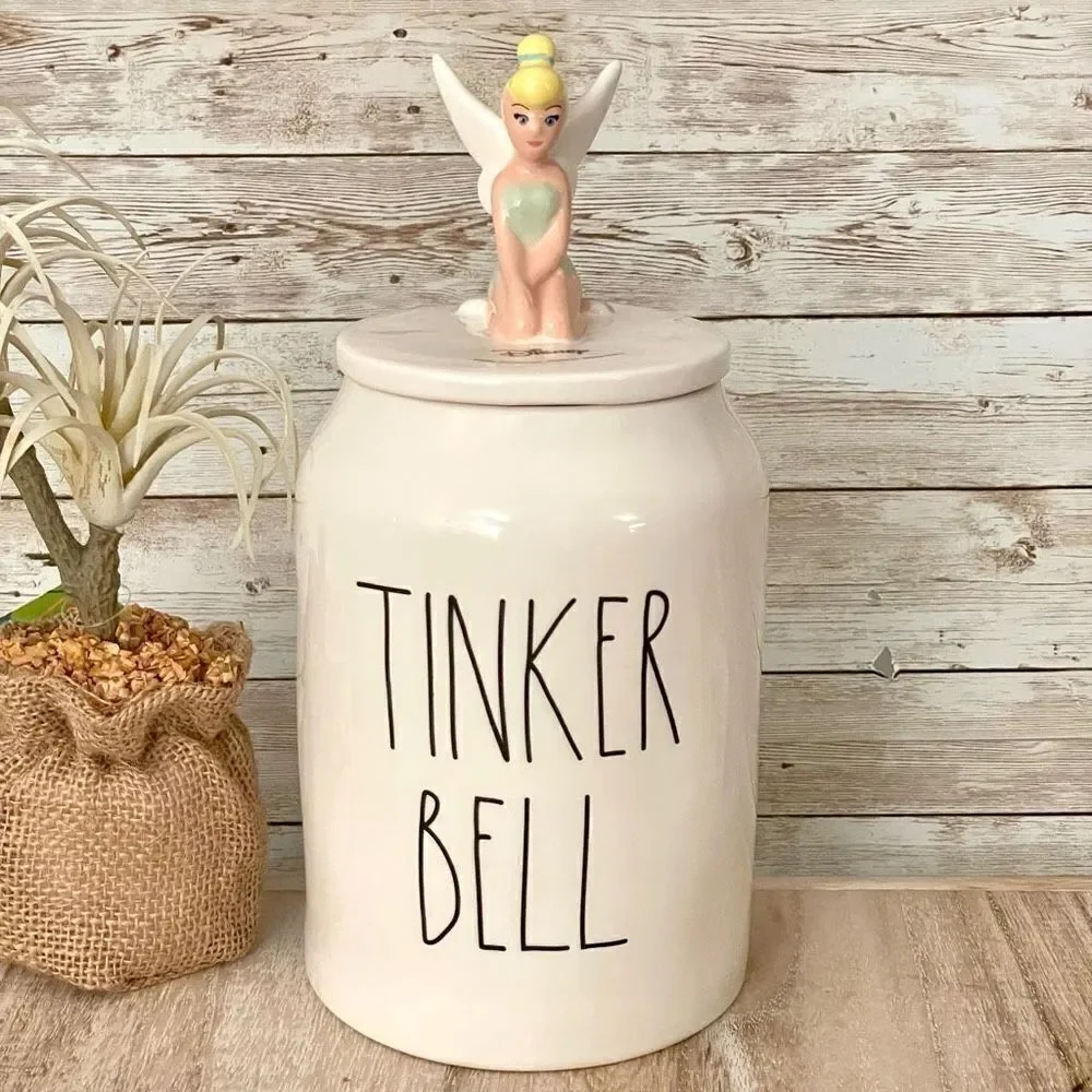 NWT Gorgeous 3D Rae Dunn Disney Canister White Ceramic Tinkerbell Tinker Bell